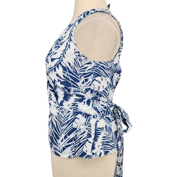 Ann Taylor Tropical Leaf Palm Print Wrap Blouse - Picture 5 of 8
